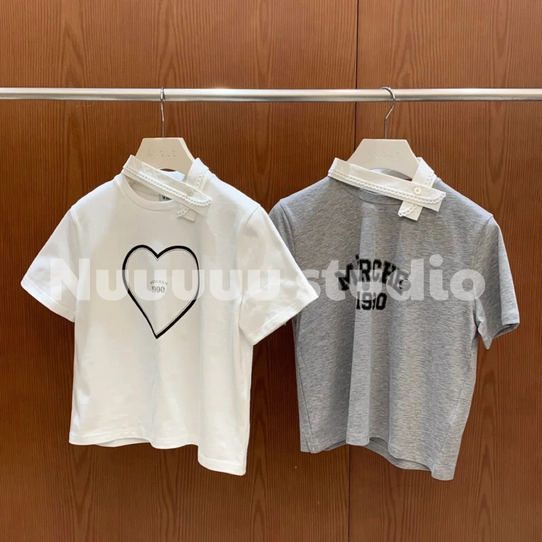 蕾丝刺绣领短袖两色