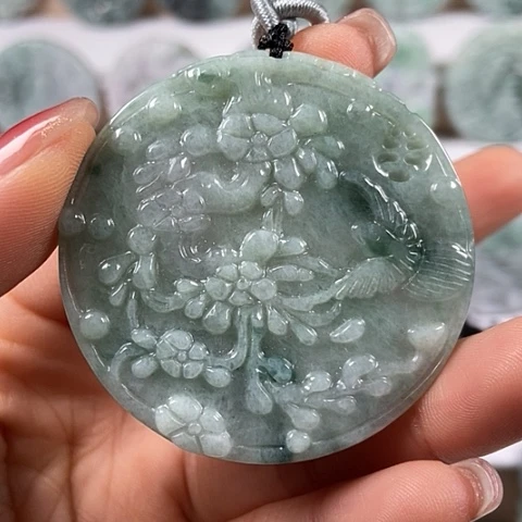 翡翠颈饰未镶嵌鸟语花香喜上眉梢