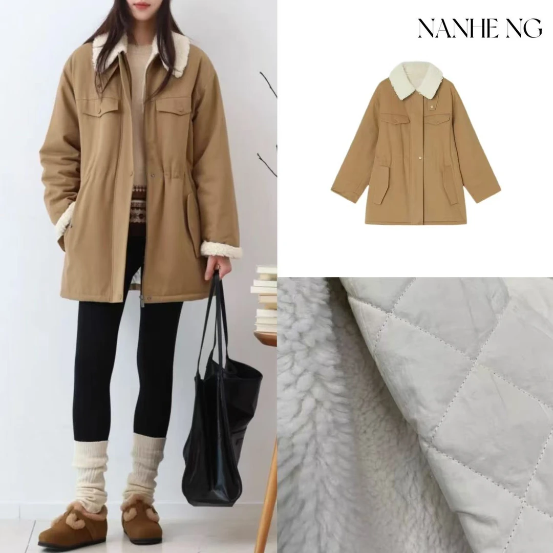 6101新款复古工装翻领厚棉服宽松百搭外套