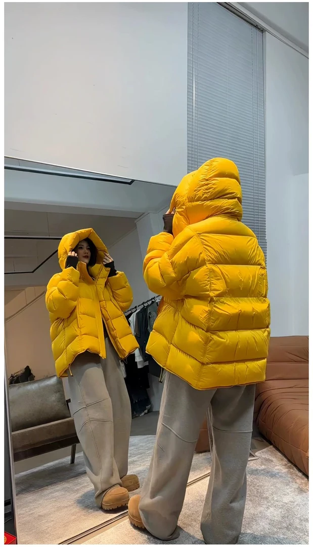 鹅绒-泡芙云朵冬季保暖拉链常规女时尚秋冬轻薄连帽休闲风冬款