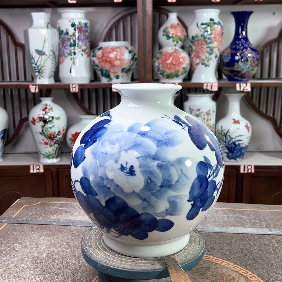 摆件陶景德镇陶瓷石青牡