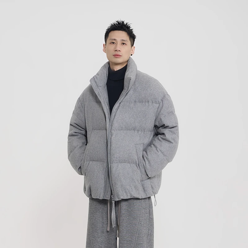 冬季90白鸭绒防风简约立领保暖羊毛面料百搭男女同款羽绒服9650