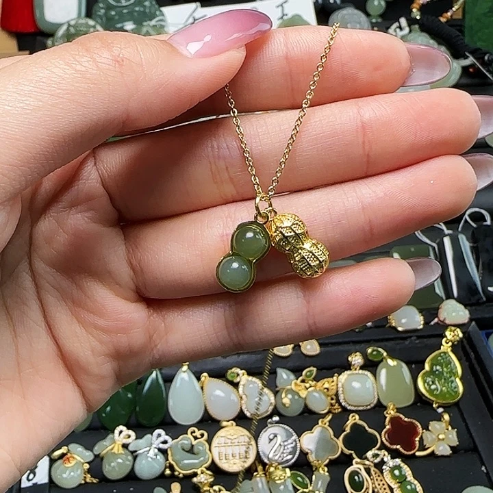 颈饰银S925镶嵌和田玉送链子送绳