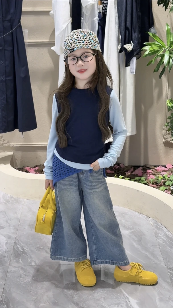 女薄款套头秋季纯色休闲风套装女童拼接阔腿宽松