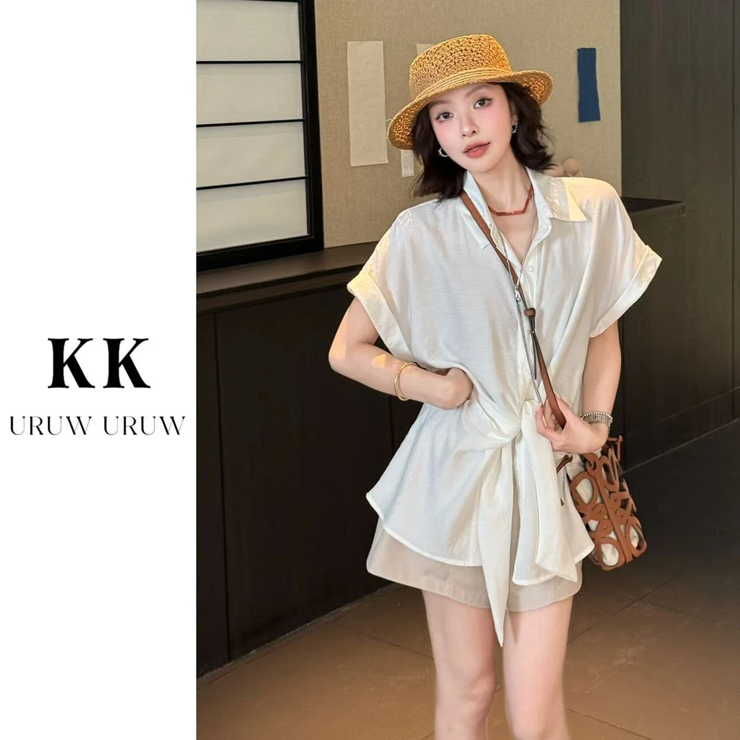 柯柯【小腰精】高级气质小众设计感收腰绑带衬衫女夏季上衣K101