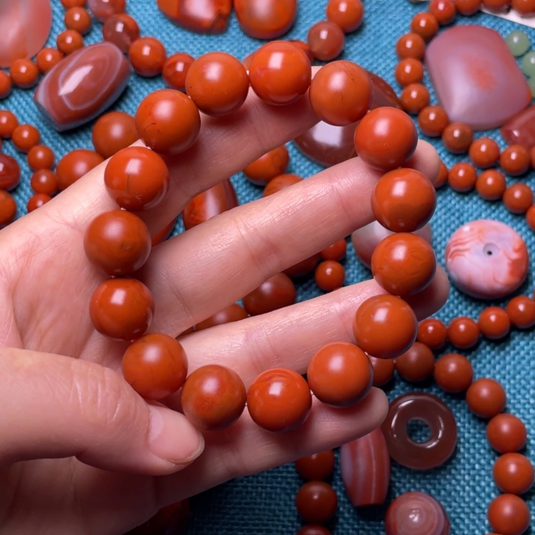 生***美南红玛瑙未镶嵌珠子原矿南红手串13+