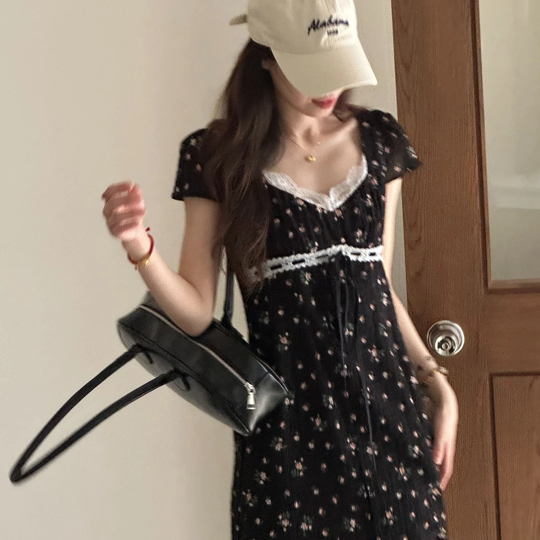 韩货-【桃花坞】初夏简约气质慵懒优雅法式设计感显瘦连衣裙/4011