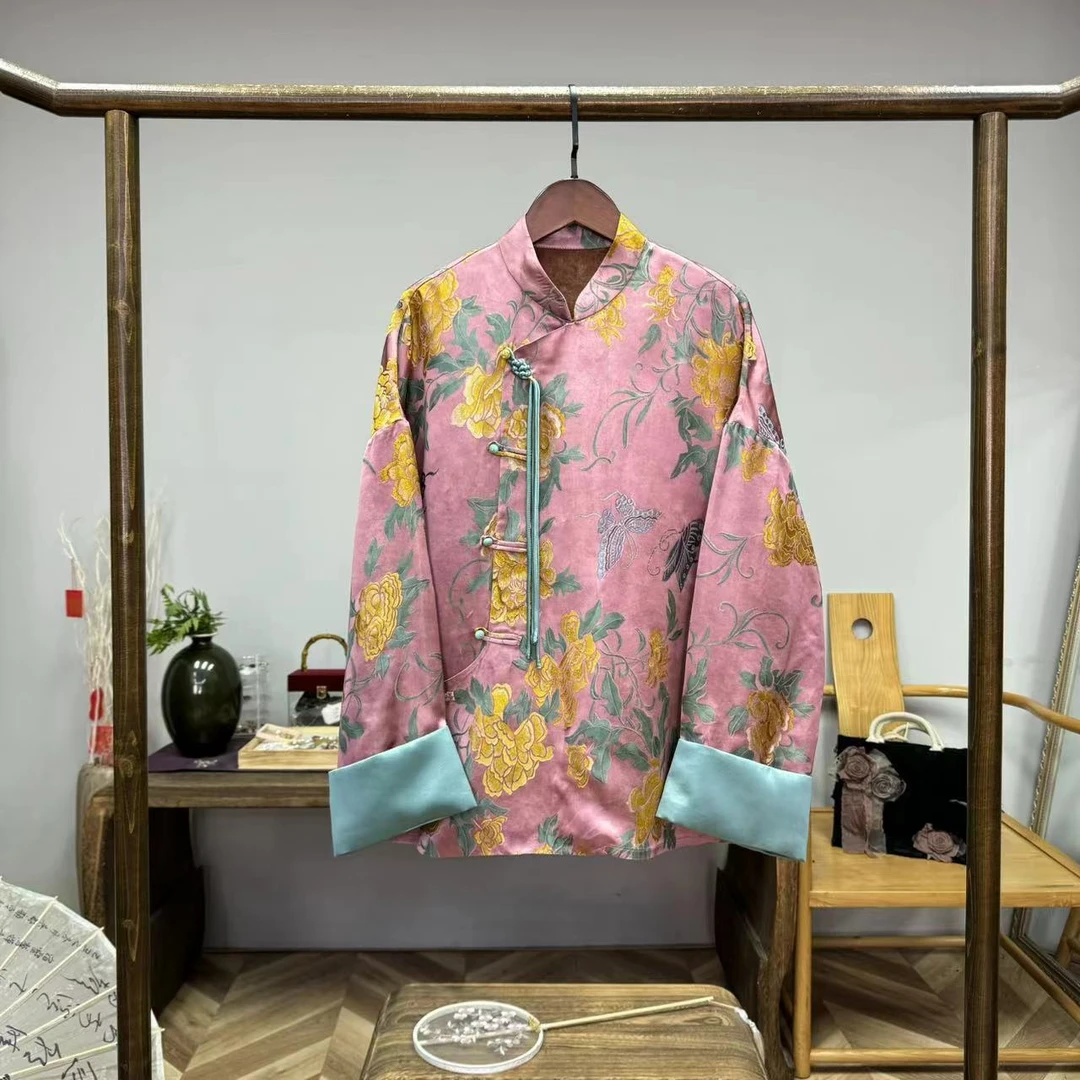 绿水藏春日！人丝提花香云纱工艺国风中式衬衣！GZ3724