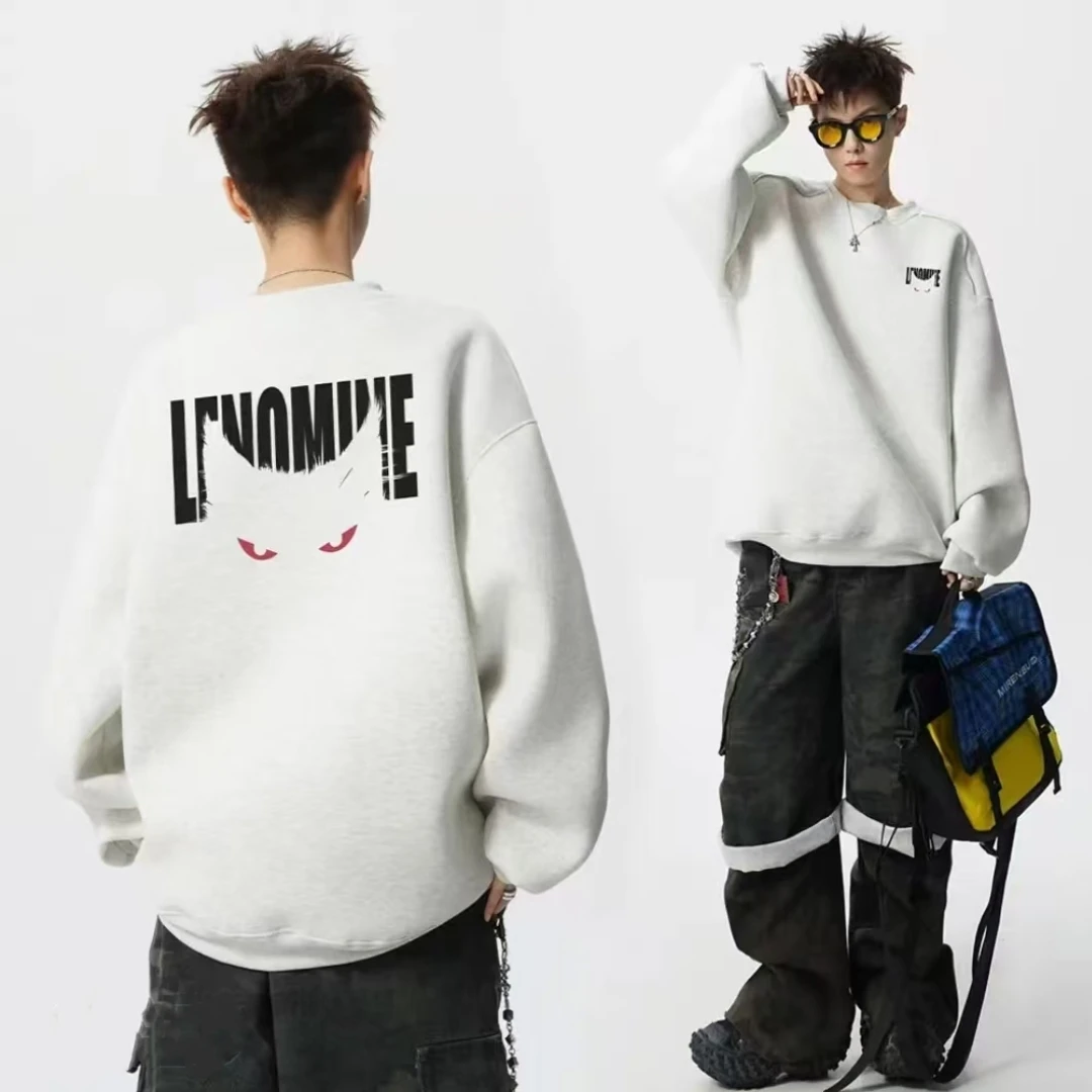 洛比凡.52028 冬季加绒圆领卫衣青少年学生长袖卫衣