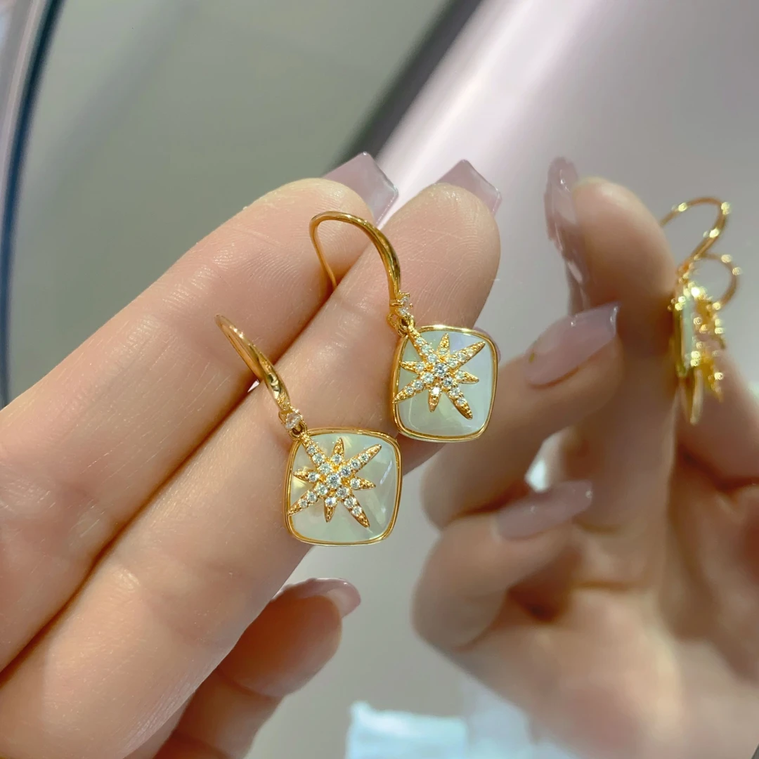 925银合成锆石耳饰 925银耳饰 弯钩耳饰 精致百搭气质款 F0349