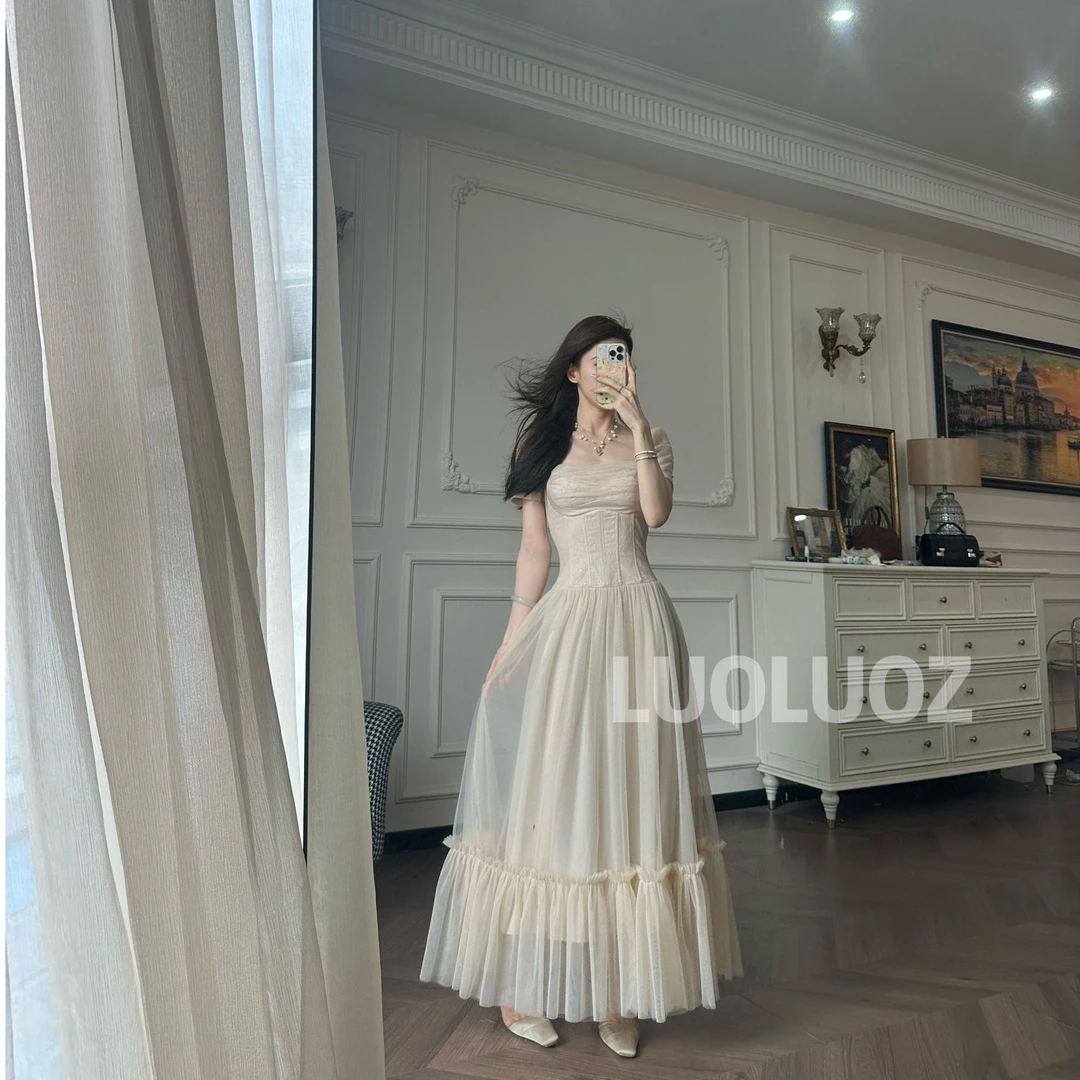 LUOLUOZ【阑珊灯火】高级感气质收腰女神范长款绝美连衣裙JF627