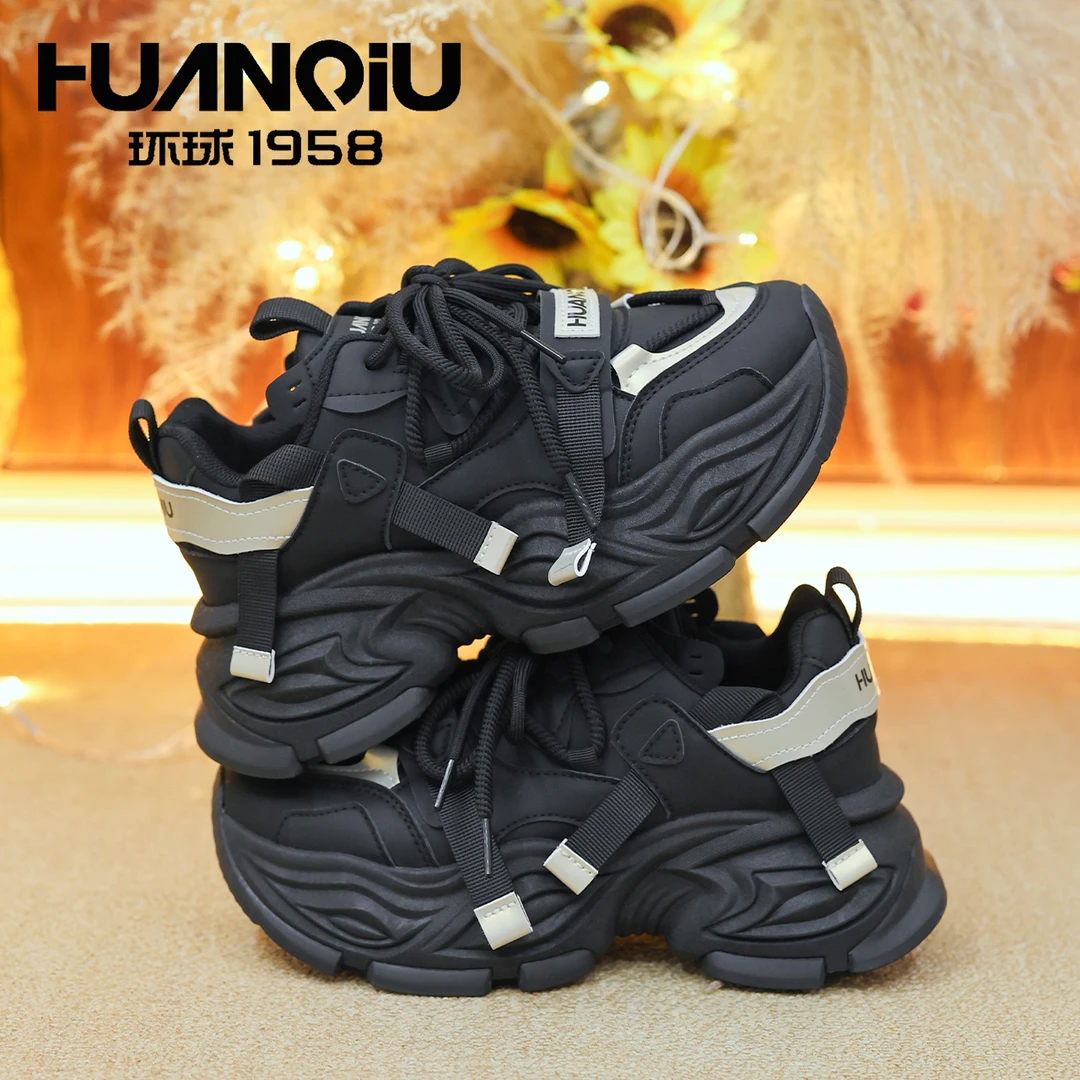 HUANQIU/环球休闲鞋厚底增高跑步运动鞋2025新款老爹鞋ins学生女