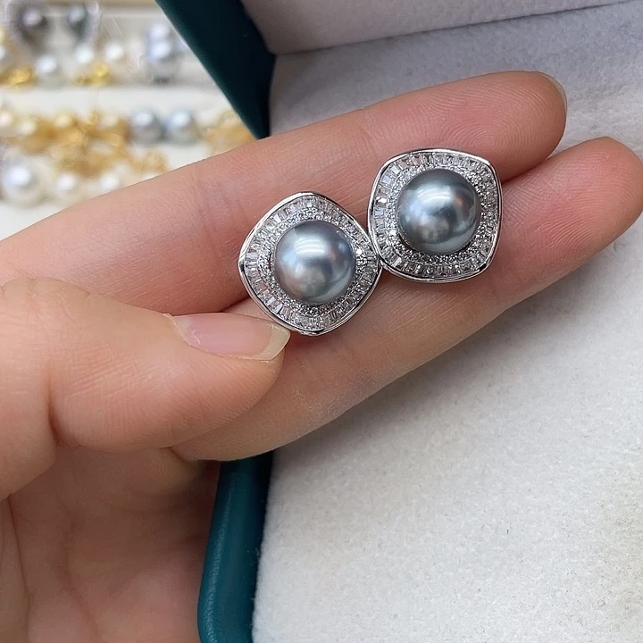 银S925镶嵌海水珍珠耳饰
