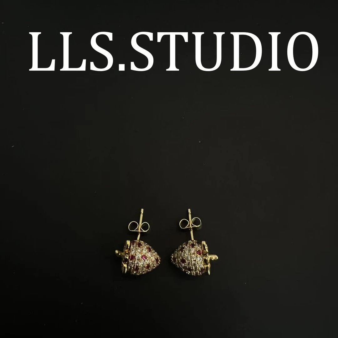 铜合金锆石耳饰 草莓玫白闪耳钉  7219