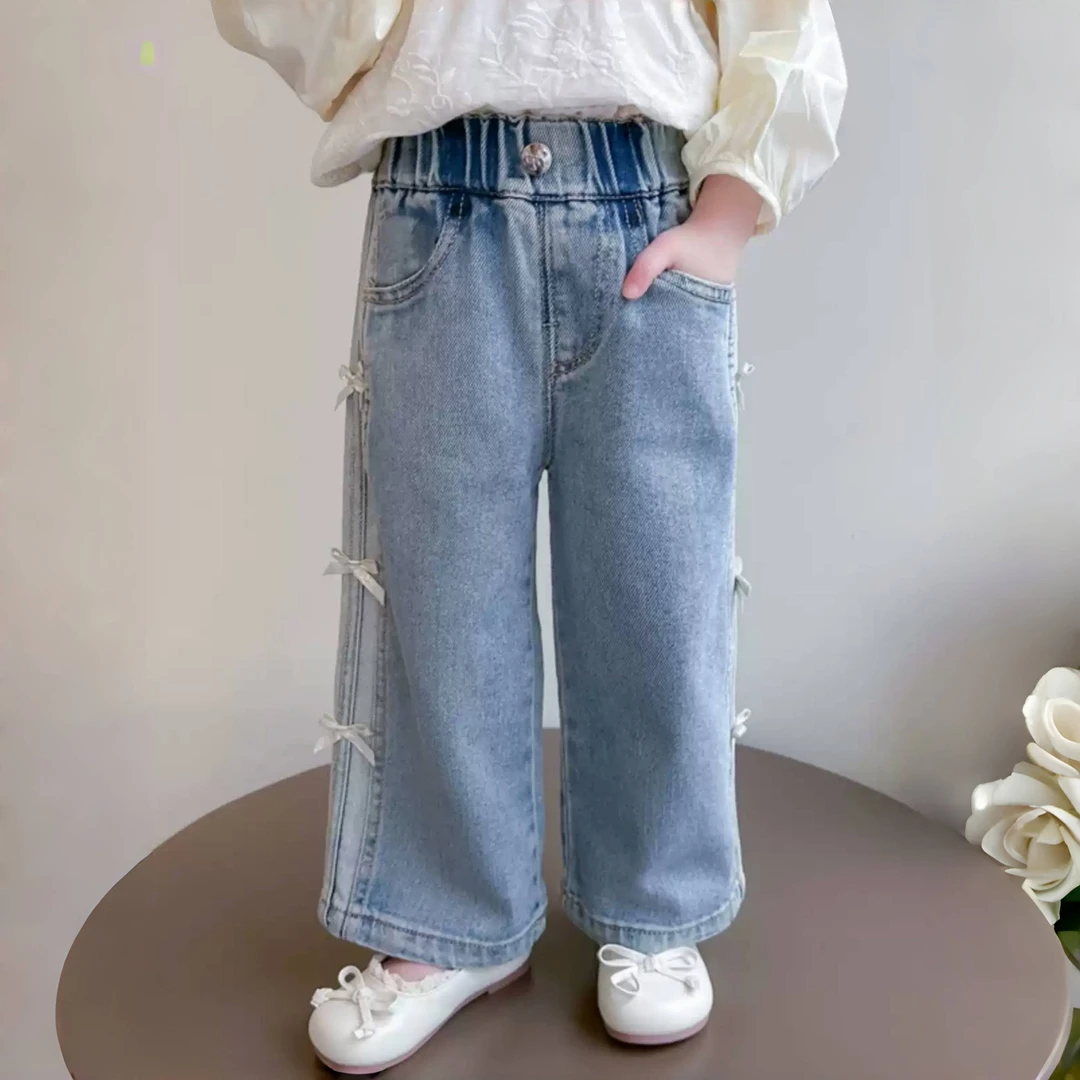 女宝宝春款新款牛仔裤时髦洋气阔腿裤2025新款裤子女子休闲直筒裤
