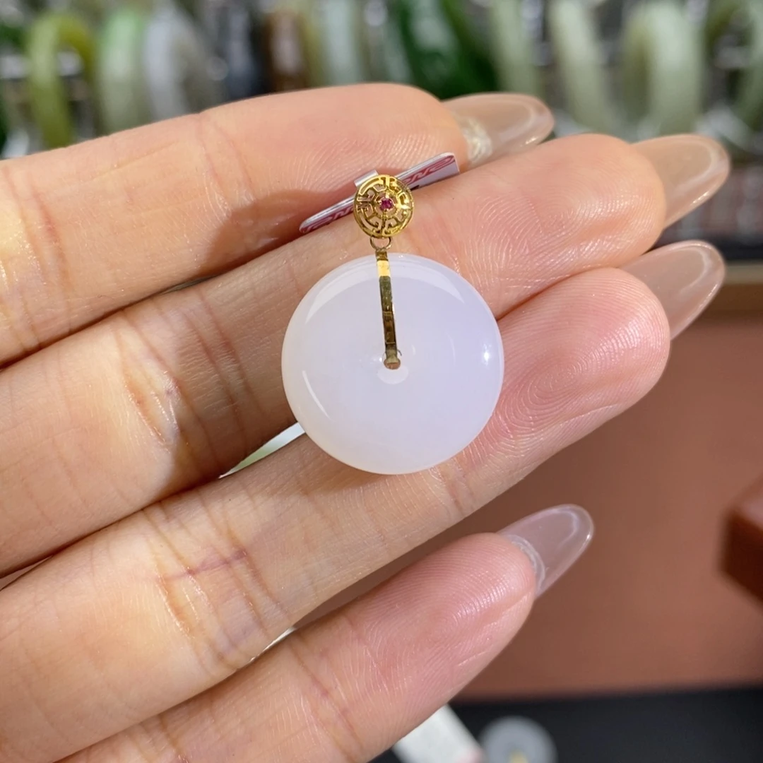 和田玉18K金镶嵌吊坠(不含链)