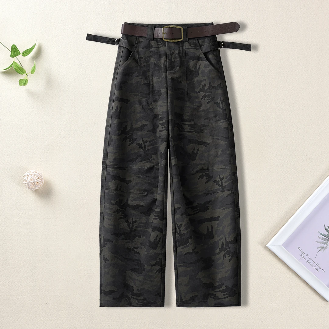 迷彩工装弯刀阔腿裤女秋冬2025新款高腰显瘦宽松加绒登山休闲裤子