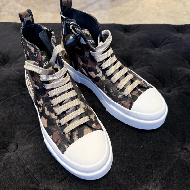 （可可在米兰）D...G（奥莱）冬季大促男士内增高板鞋 迷彩高帮帆布鞋