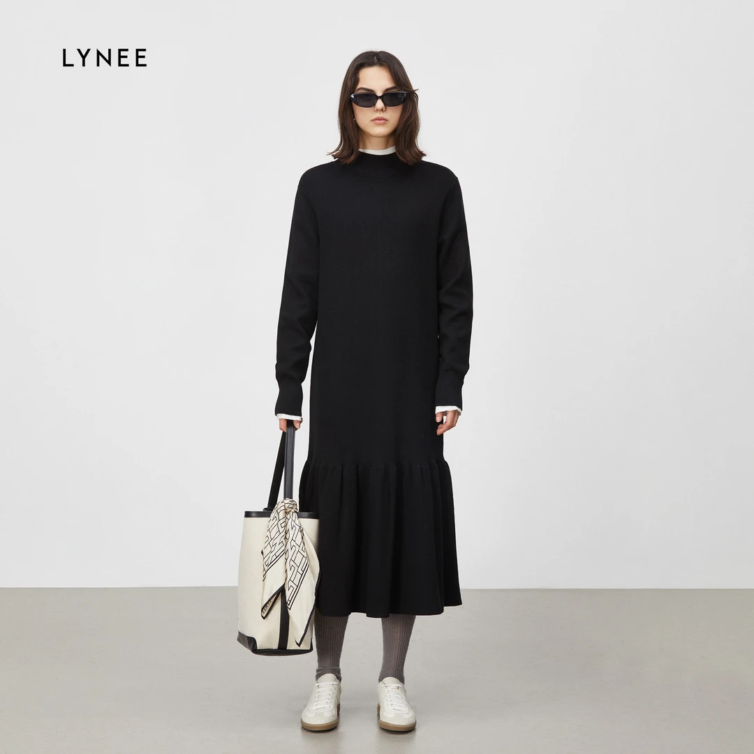 LYNEE 【浮舟】优雅半高领褶皱针织连衣裙 LGD2DAK040