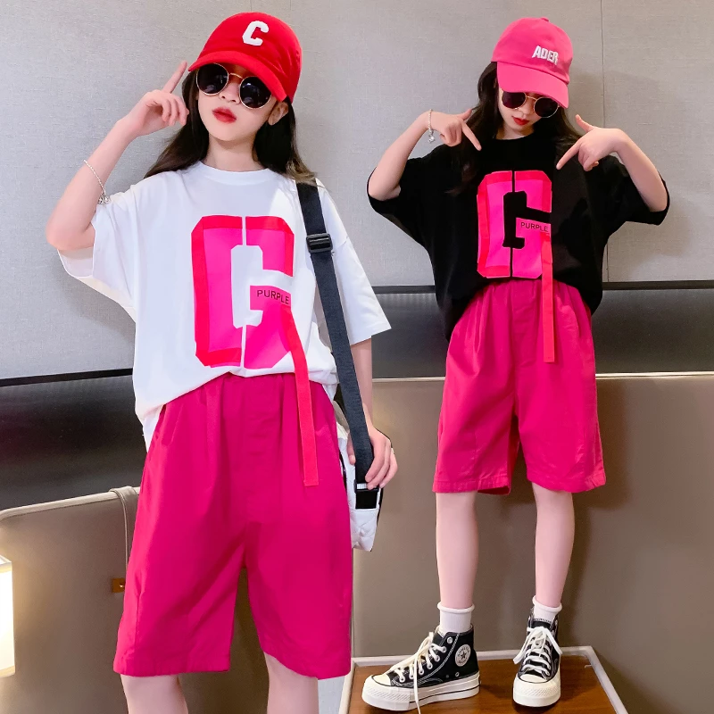 女童套装夏2025新款儿童洋气短袖T恤中大童短裤两件套潮运动夏装