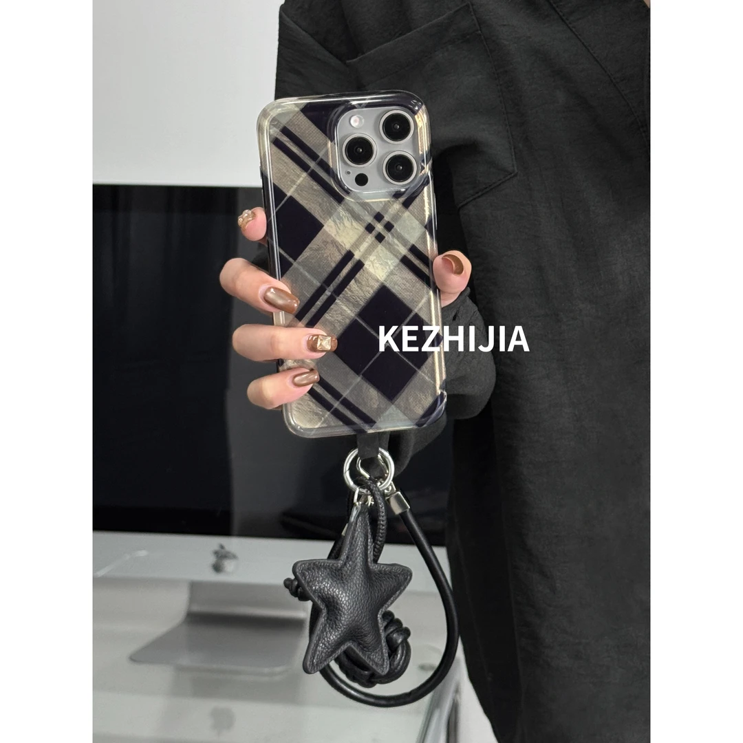 【壳之】高级简约黑白菱格适用苹果17/16/15/14/13Promax/12手机壳