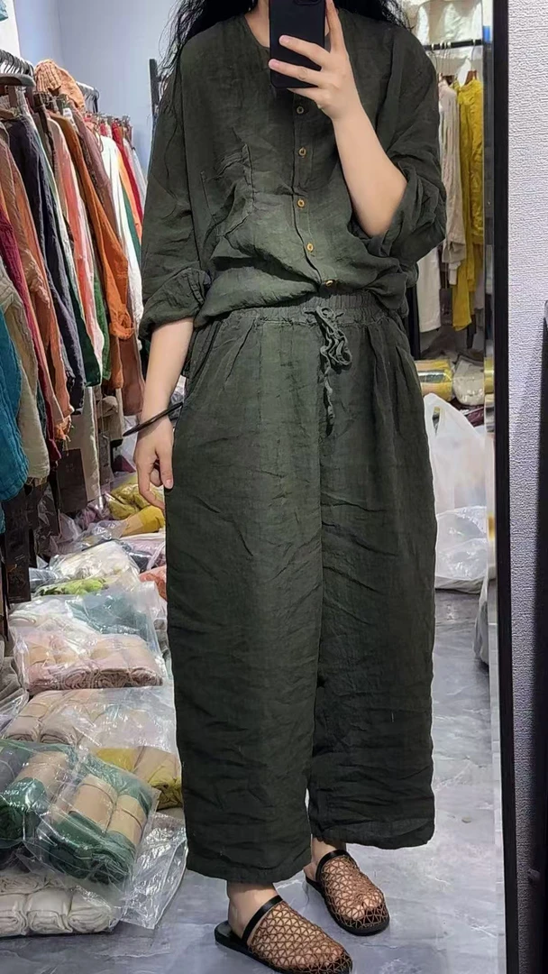 文艺百搭宽松复古个性亚麻八分宽松休闲裤（小个子的福音）