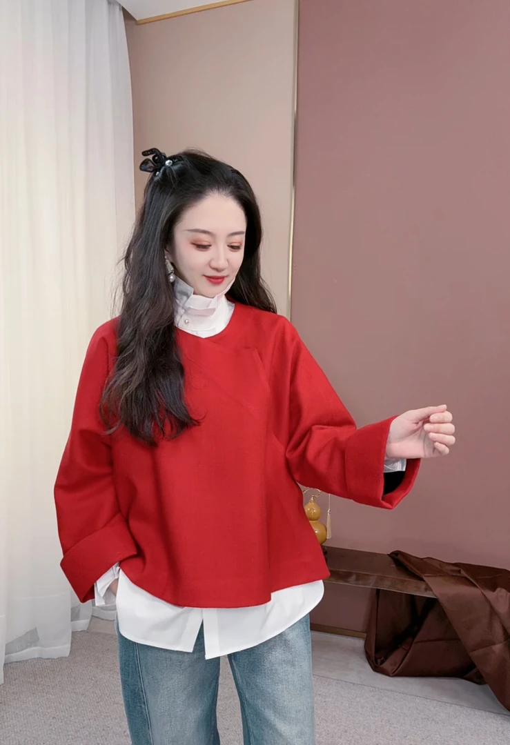 【喜气洋洋】新款新中式国风高级高定气质百搭显瘦羊毛外套上衣