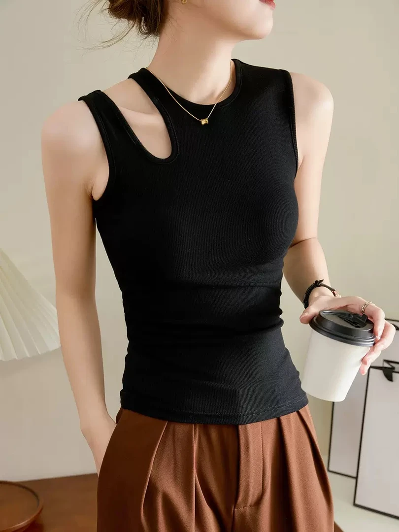 【甄选好料】高级设计感镂空背心女夏2025新款高弹紧身T恤