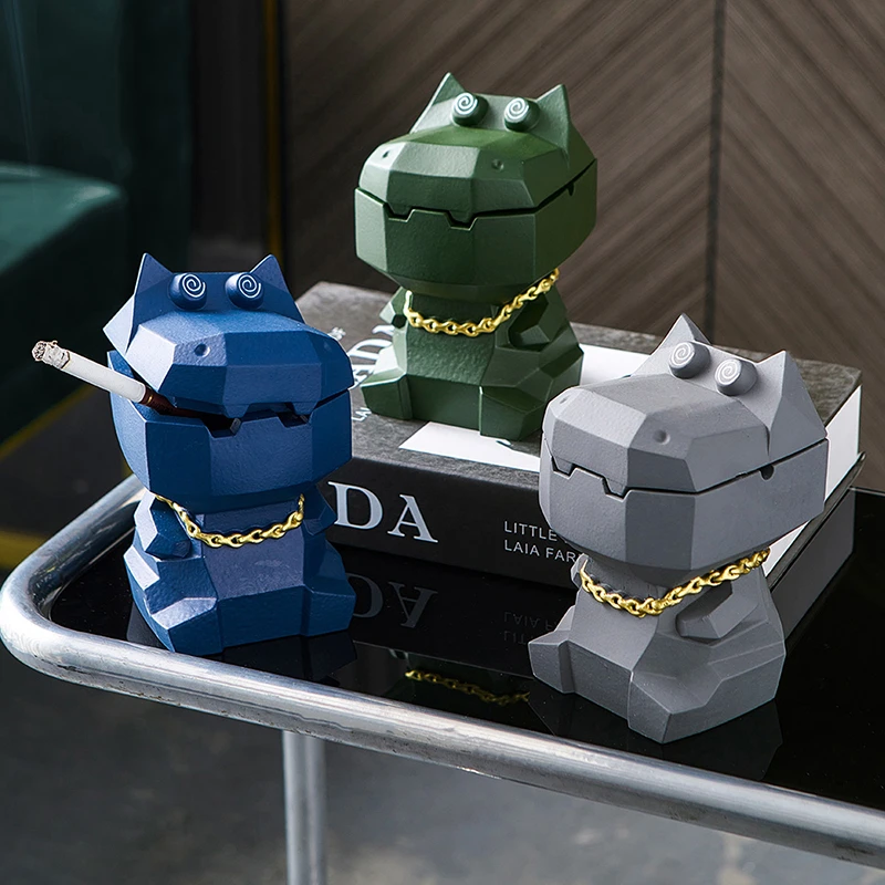 创意可爱烟灰缸客厅轻奢高级感个性潮流防飞灰办公室带盖装饰摆件