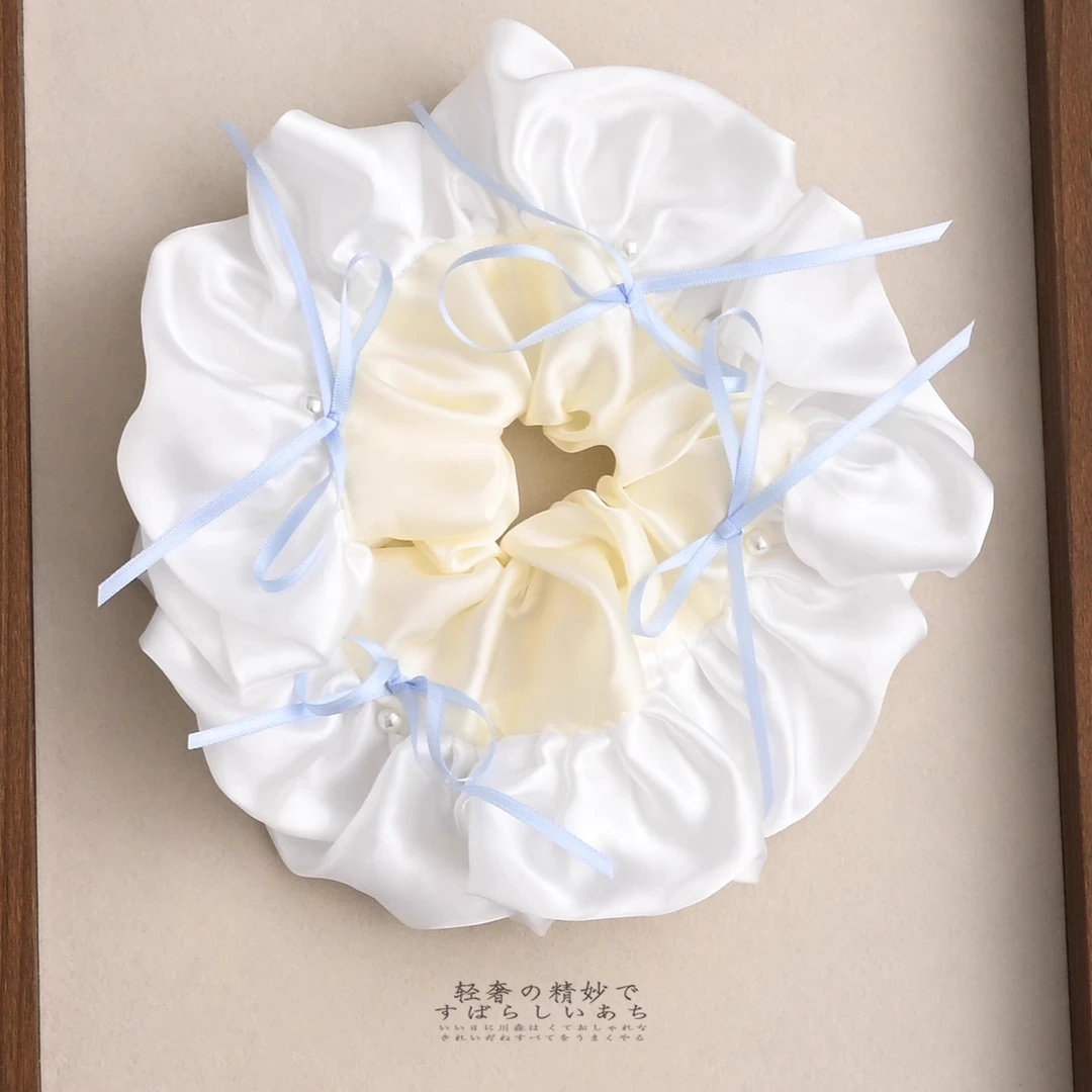 芭蕾风蓝色蝴蝶结大肠圈白色甜美小众发绳高级麻花马尾发圈发饰