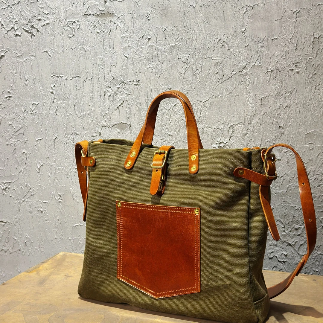 INGAIR硬野手工线2025春季新款 拼皮手提包32*36单肩斜跨包