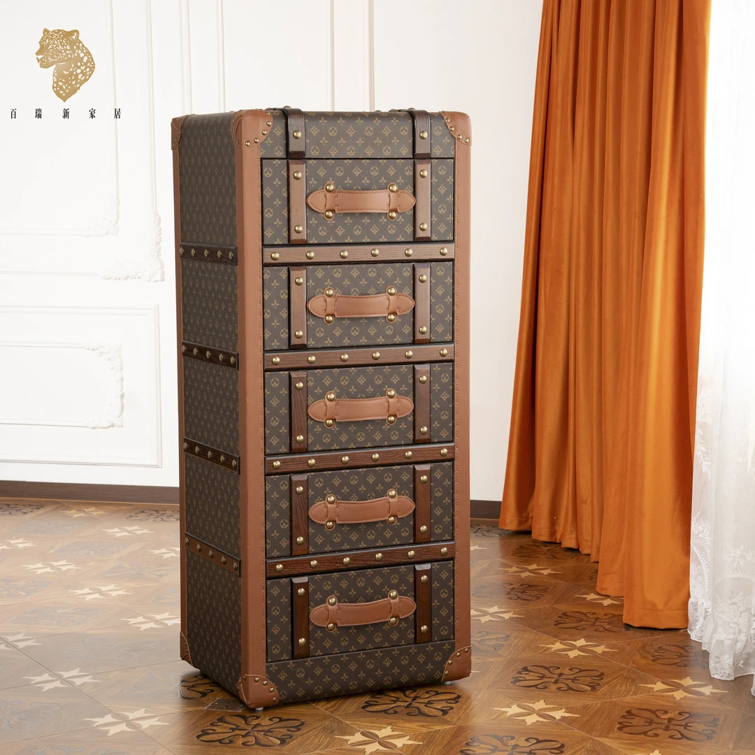 百瑞新老花五斗柜老钱风客厅装饰收纳柜卧室衣帽柜斗柜-YZ-53828