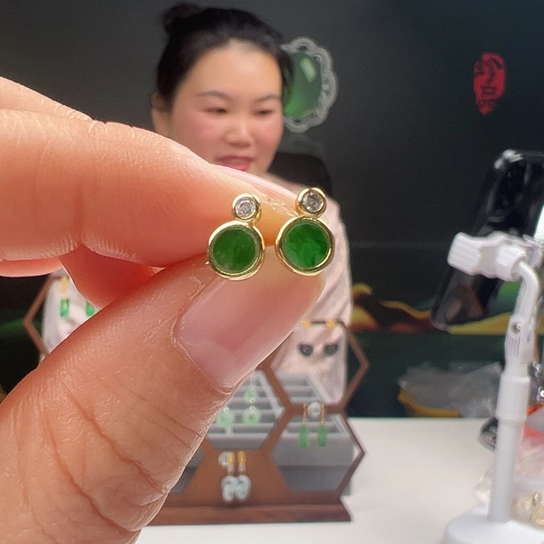 银S925镶嵌翡翠耳饰