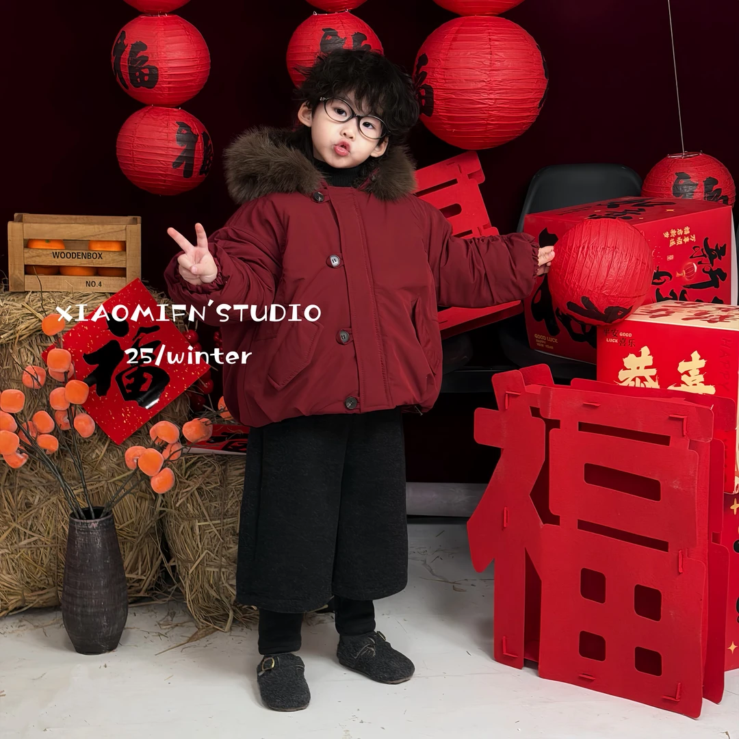 【小米范er】2025秋冬新款派克棉服加绒外套上衣洋气男儿童装AT9812