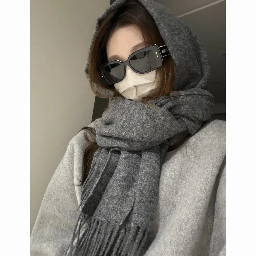 Jun 大尺寸纯色仿羊绒百搭高级感韩系保暖围巾披肩