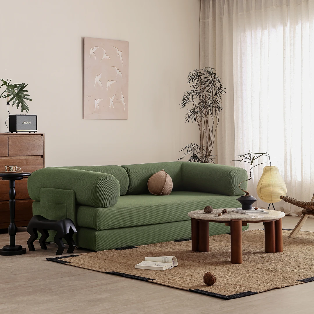 己家TEDDY泰迪沙发包豪斯风格客厅灯芯绒中古风双人两用沙发床