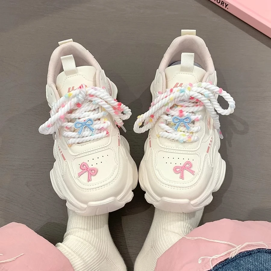 回力女鞋蝴蝶结老爹鞋女款2025新款百搭多巴胺休闲小众轻便运动鞋