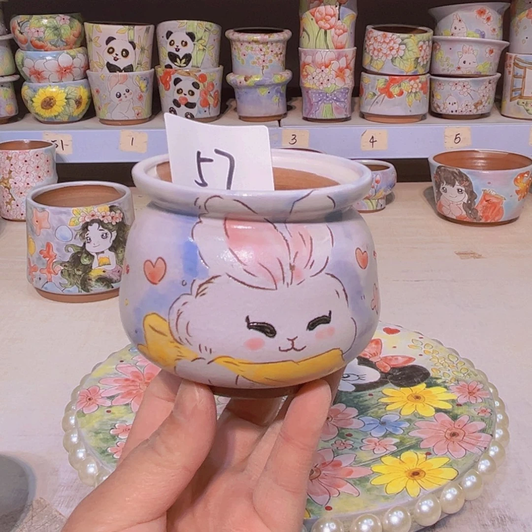 多肉植物粗陶手绘花盆小坊园景德镇57