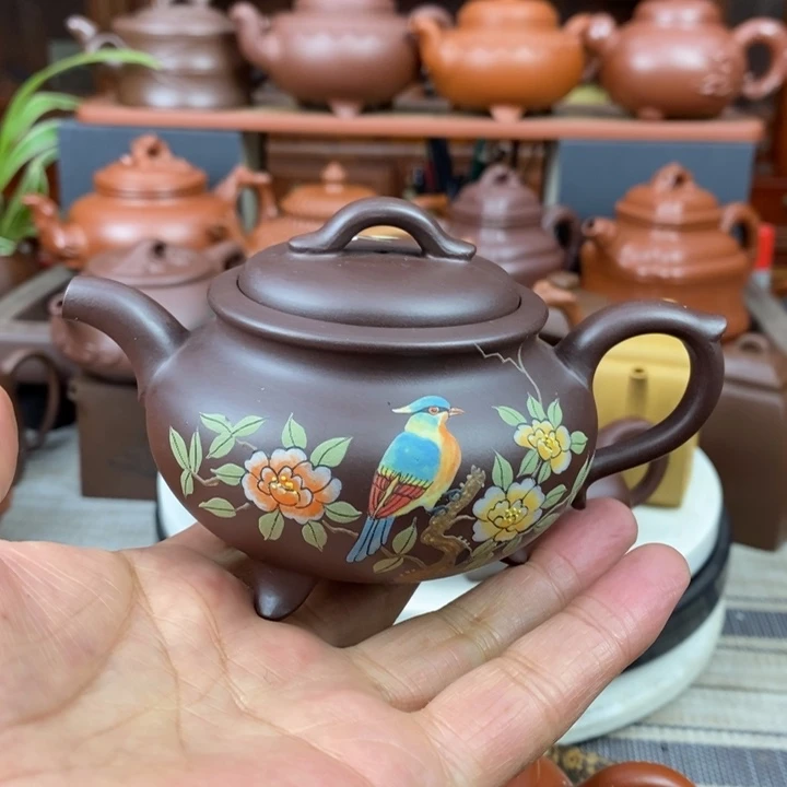 紫砂茶壶三足宫灯180cc原矿老紫泥特价