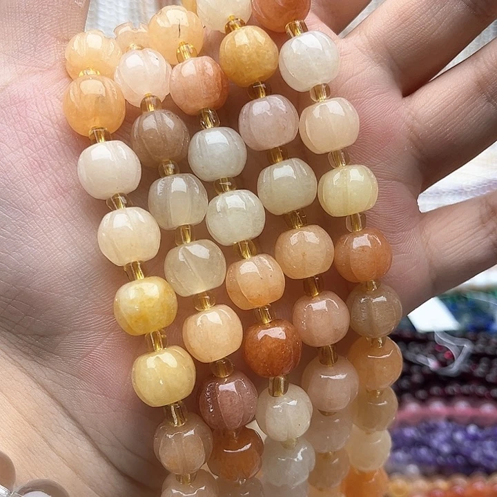 未镶嵌玛瑙/玉髓珠宝半成品一条12mm左右金丝玉南瓜珠
