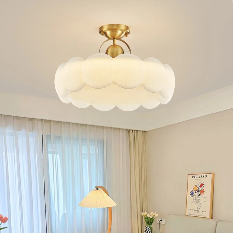 全铜卧室吸顶灯中古奶油风公主房全光谱灯具温馨浪漫个性主卧灯具
