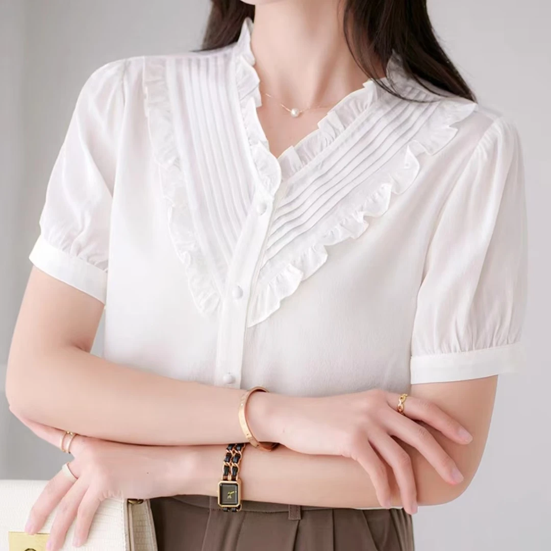 桑蚕丝时尚百搭宽松衬衫短袖休闲轻奢LW  825027  白色