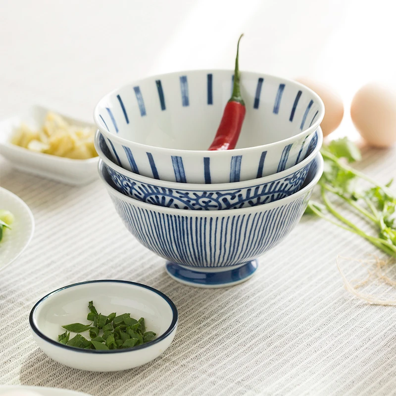 有田烧 古典青花釉下彩高脚饭碗5只装