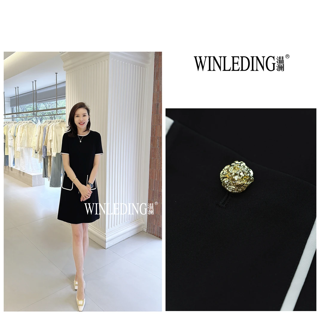 温澜服饰·澜“初见”撞色边收腰显瘦2025夏新款连衣裙女高级感50311