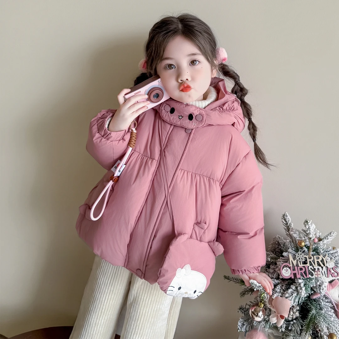 女童可爱猫咪连帽棉服冬季新款女宝宝夹棉加厚面包服保暖冬装棉衣