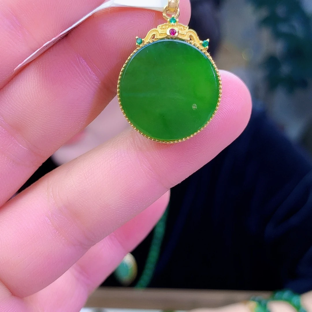 吊坠(不含链)银S925镶嵌和田玉（碧玉）吊坠