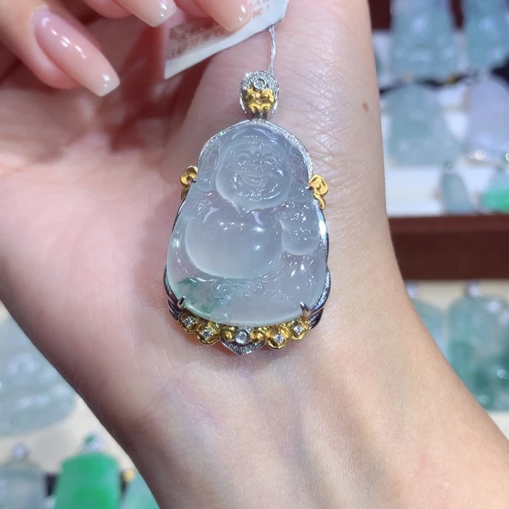 翡翠18K金镶嵌吊坠(不含链)