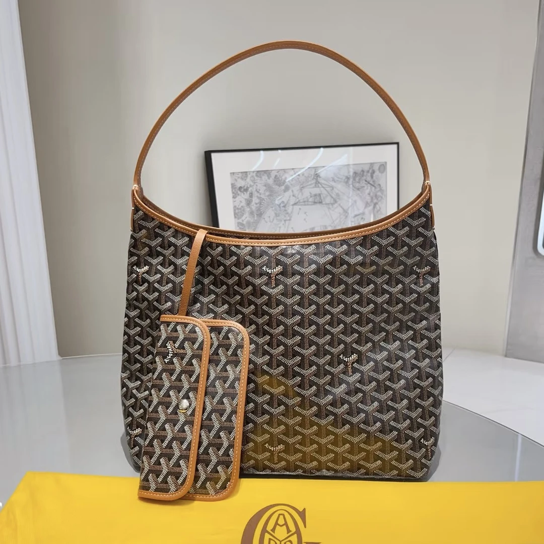 99新 Goyard 戈雅黑棕hobo拼色pvc单肩包/64844 时尚 经典 休闲