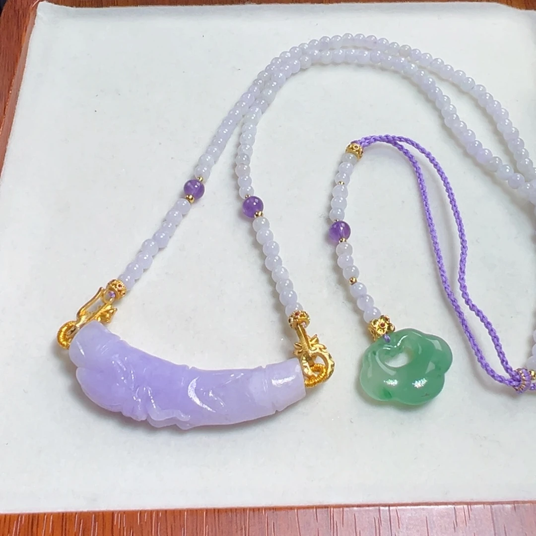 翡翠未镶嵌毛衣链冰紫竹节