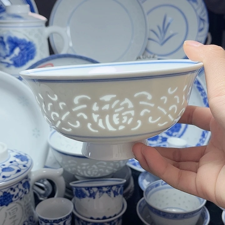 碗双线雕塑福字六寸面碗